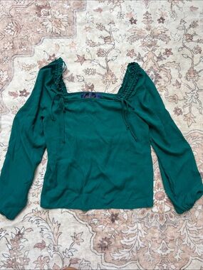 Blue Rain Emerald Green Square-Neck Long Sleeve Blouse